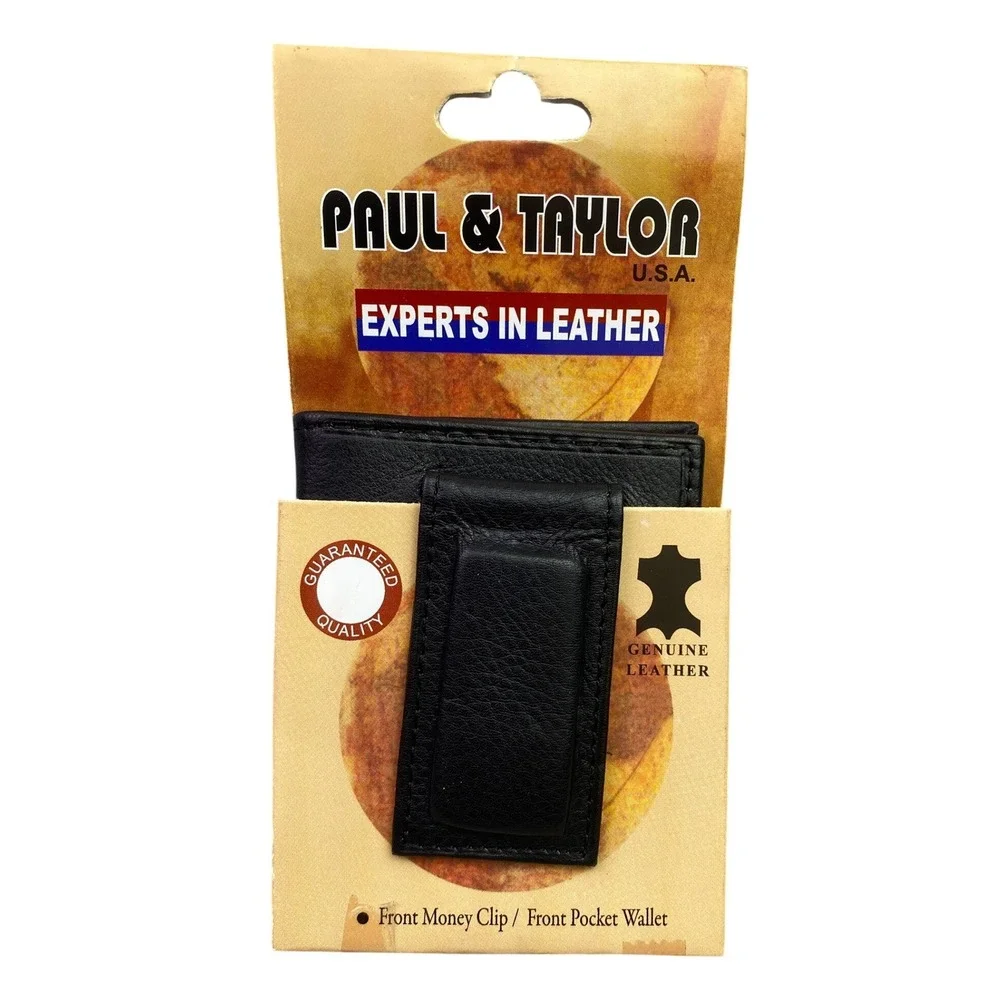 Paul Taylor Wallet Black Genuine Leather Money Clip Front Pocket MC-9 Magnetic3